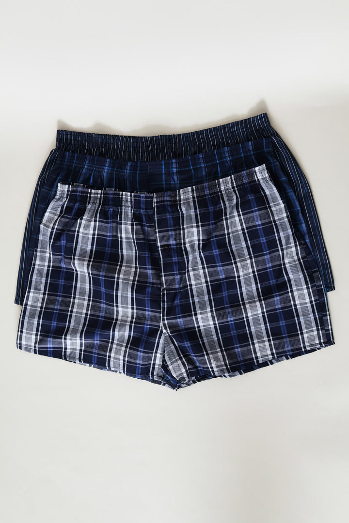3 Pack Check & Stripe Poly Woven Boxers - Multi