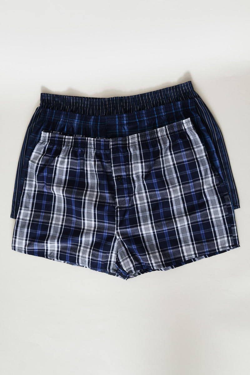 3 Pack Check & Stripe Poly Woven Boxers - Multi