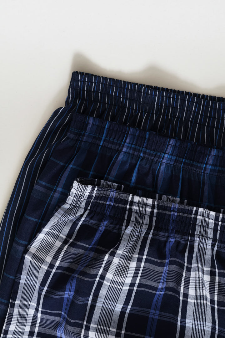 3 Pack Check & Stripe Poly Woven Boxers - Multi