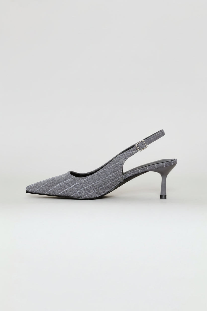 Pin Stripe Square Vamp Slingback Heel - Grey