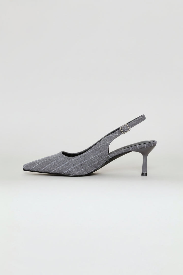 Pin Stripe Square Vamp Slingback Heel - Grey