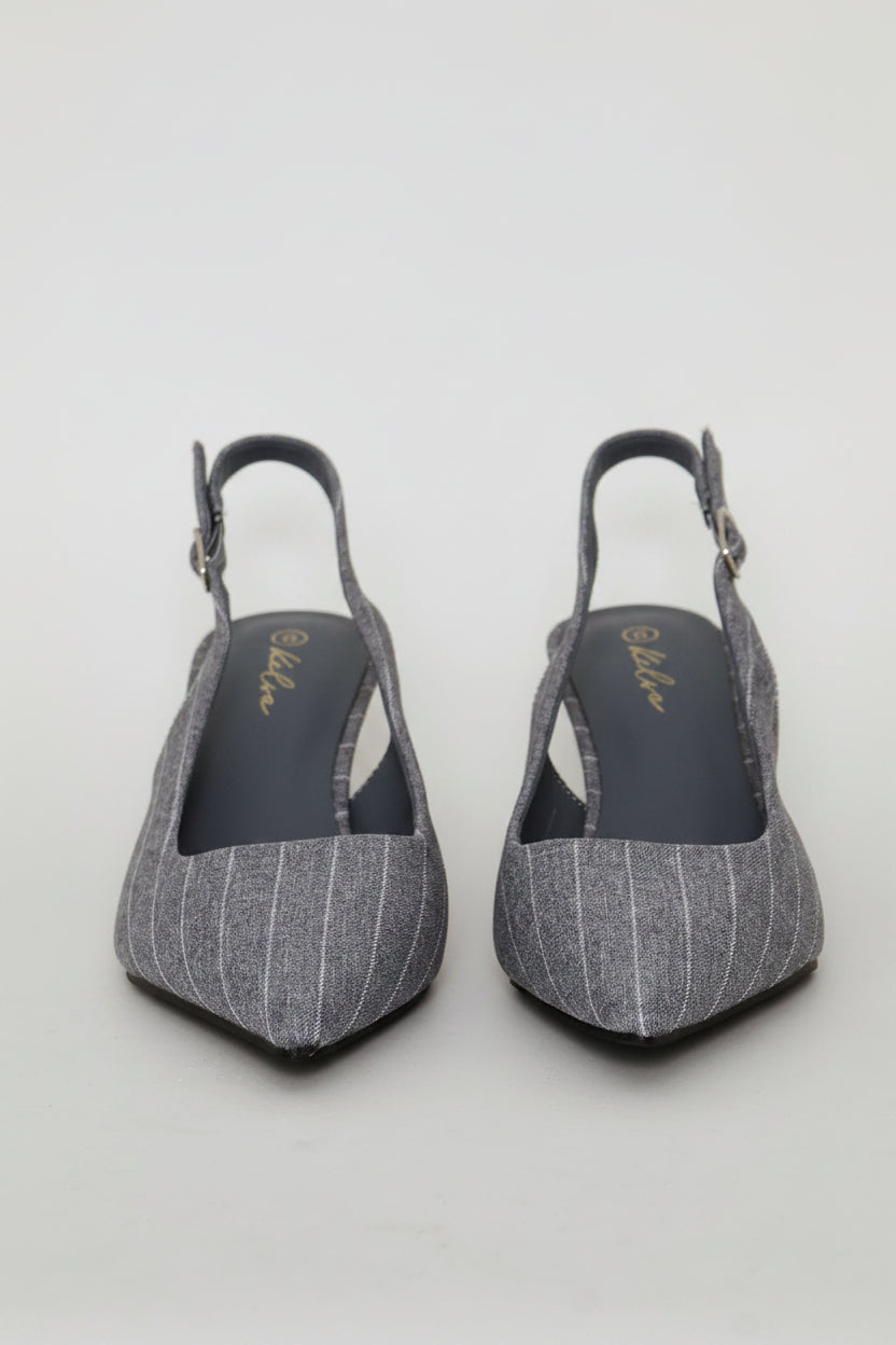 Pin Stripe Square Vamp Slingback Heel - Grey