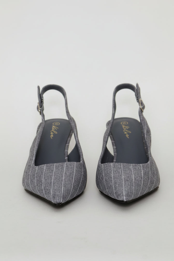 Pin Stripe Square Vamp Slingback Heel - Grey