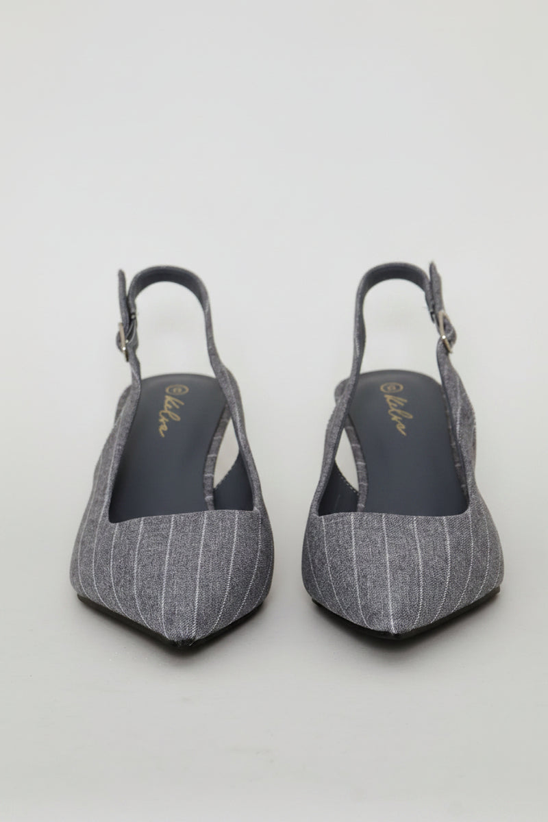 Pin Stripe Square Vamp Slingback Heel - Grey