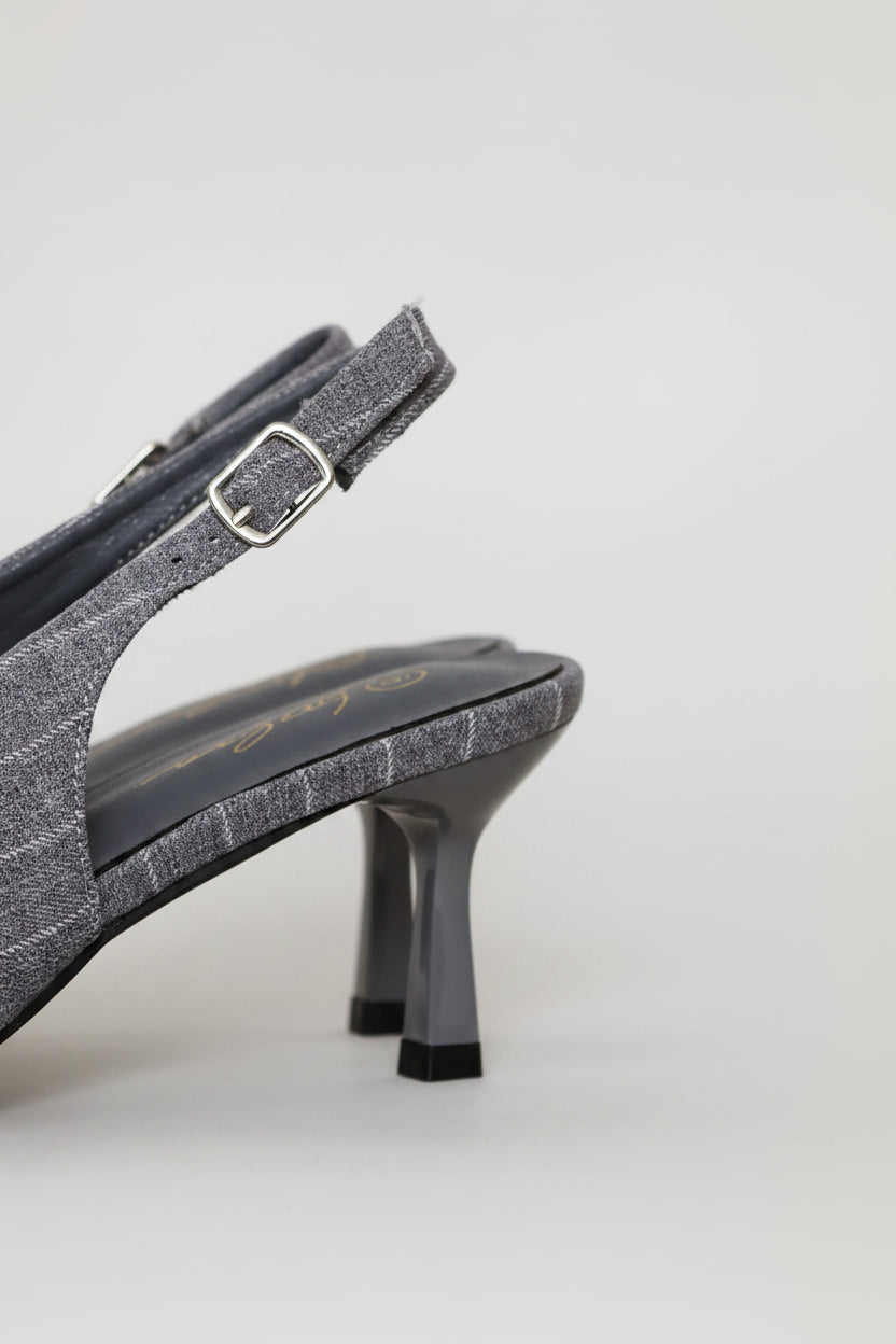 Pin Stripe Square Vamp Slingback Heel - Grey