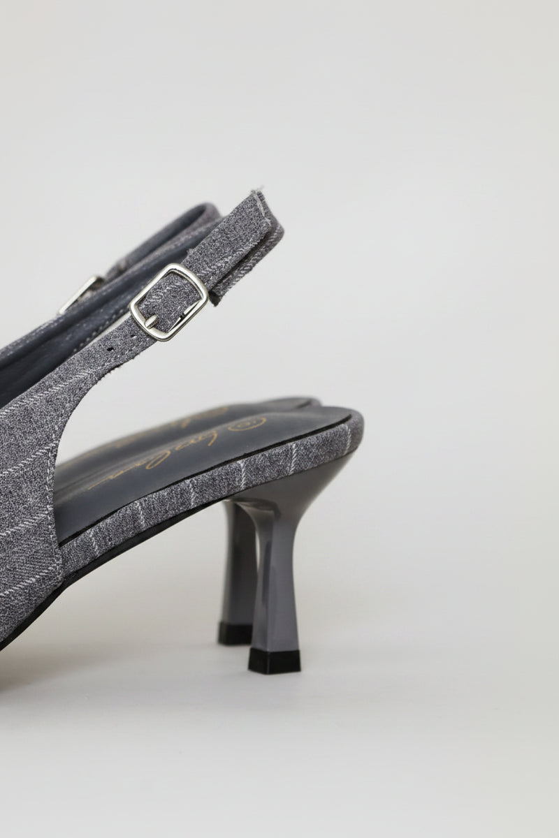 Pin Stripe Square Vamp Slingback Heel - Grey