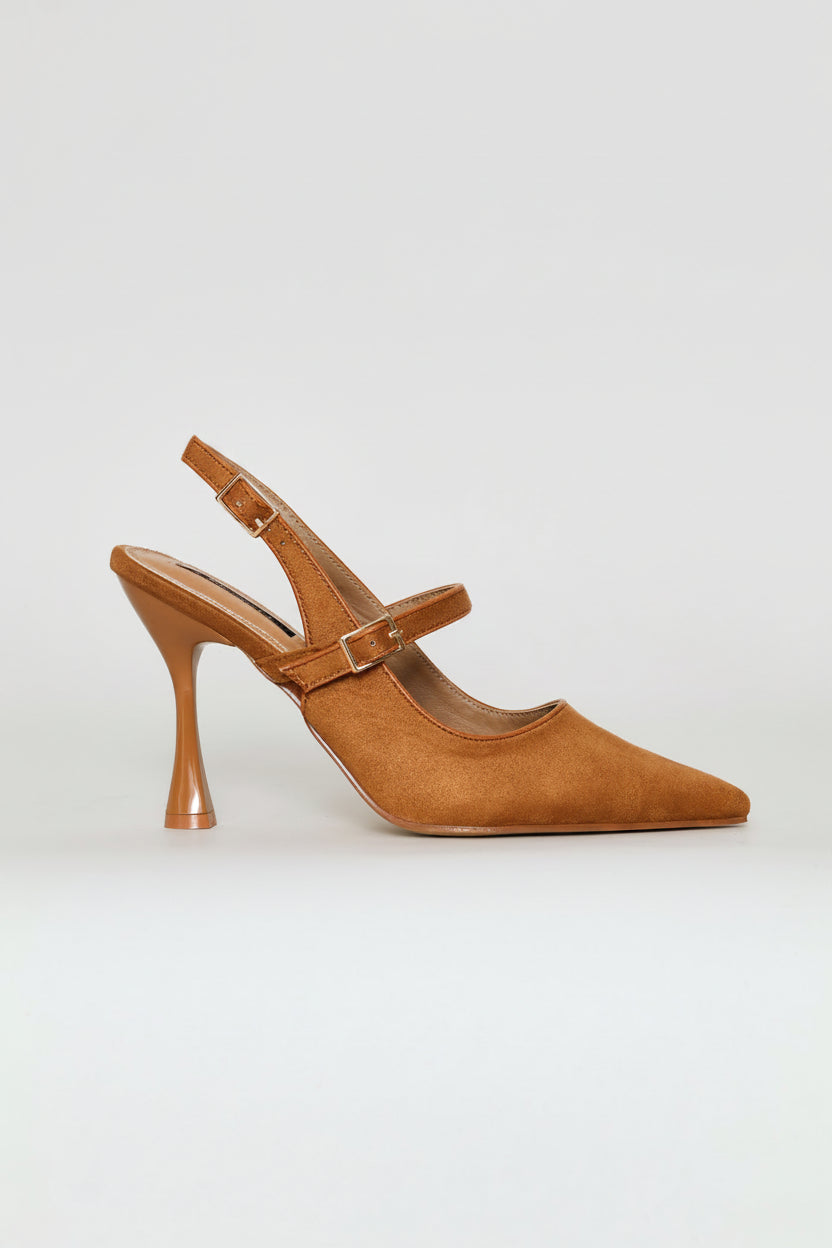Contrast Binding Mary Jane Slingback Heel - Tan