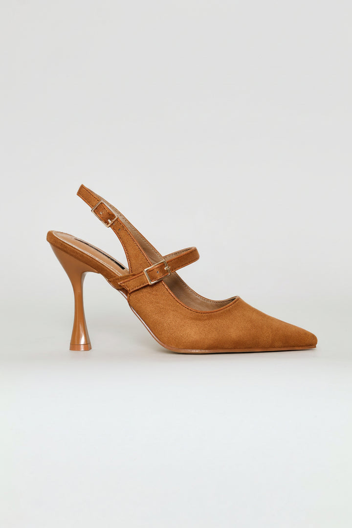 Contrast Binding Mary Jane Slingback Heel - Tan