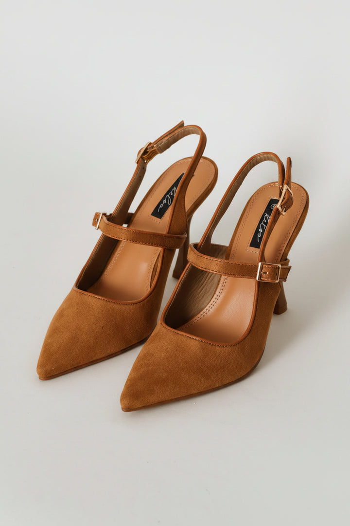 Contrast Binding Mary Jane Slingback Heel - Tan