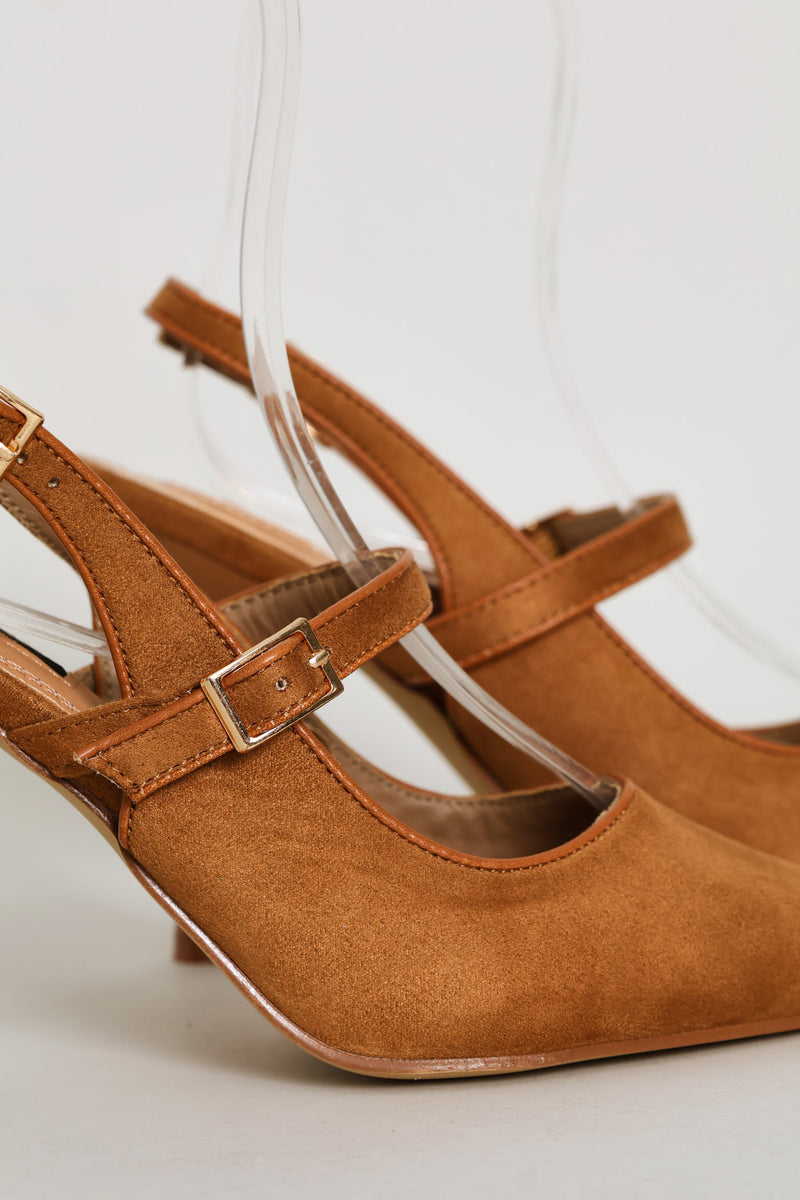 Contrast Binding Mary Jane Slingback Heel - Tan