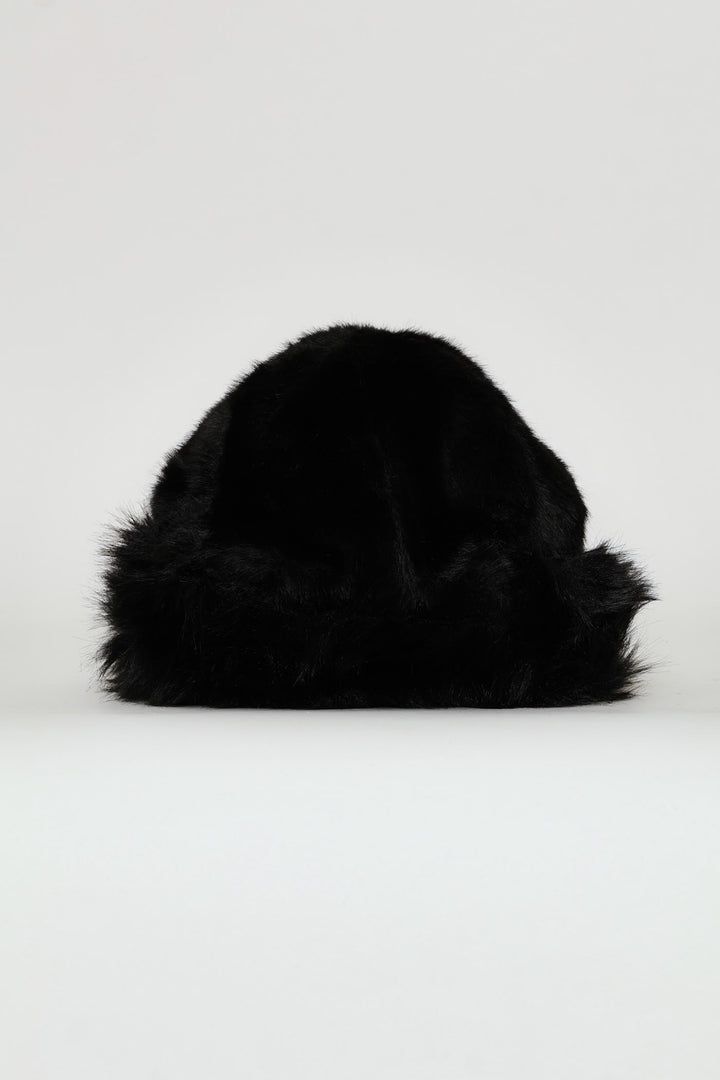 Turn Up Fluffy Hat - Black