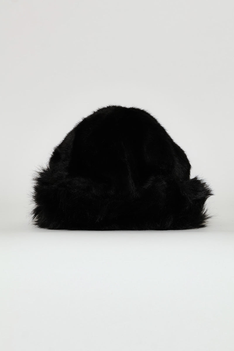 Turn Up Fluffy Hat - Black