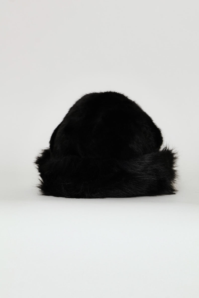 Turn Up Fluffy Hat - Black
