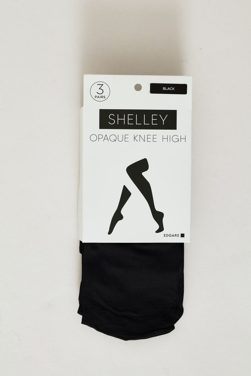 3 Pack Opaque Knee High Stockings - Black