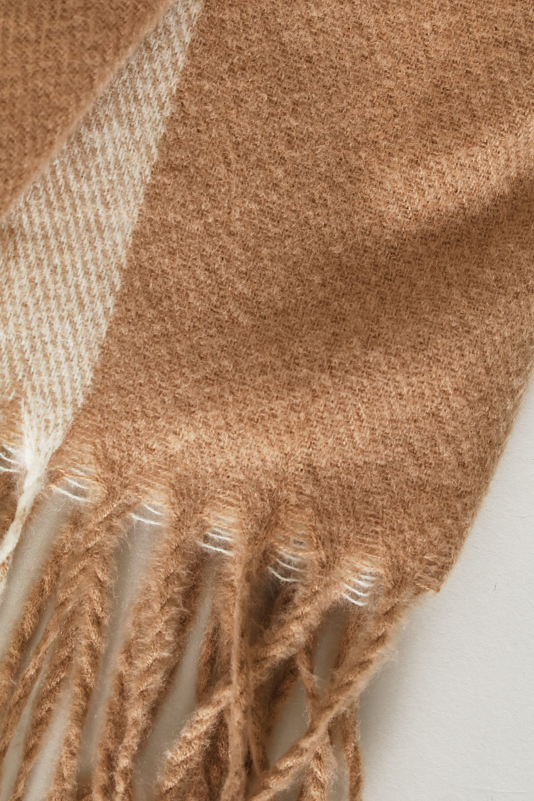 Check Tassel Scarf - Beige