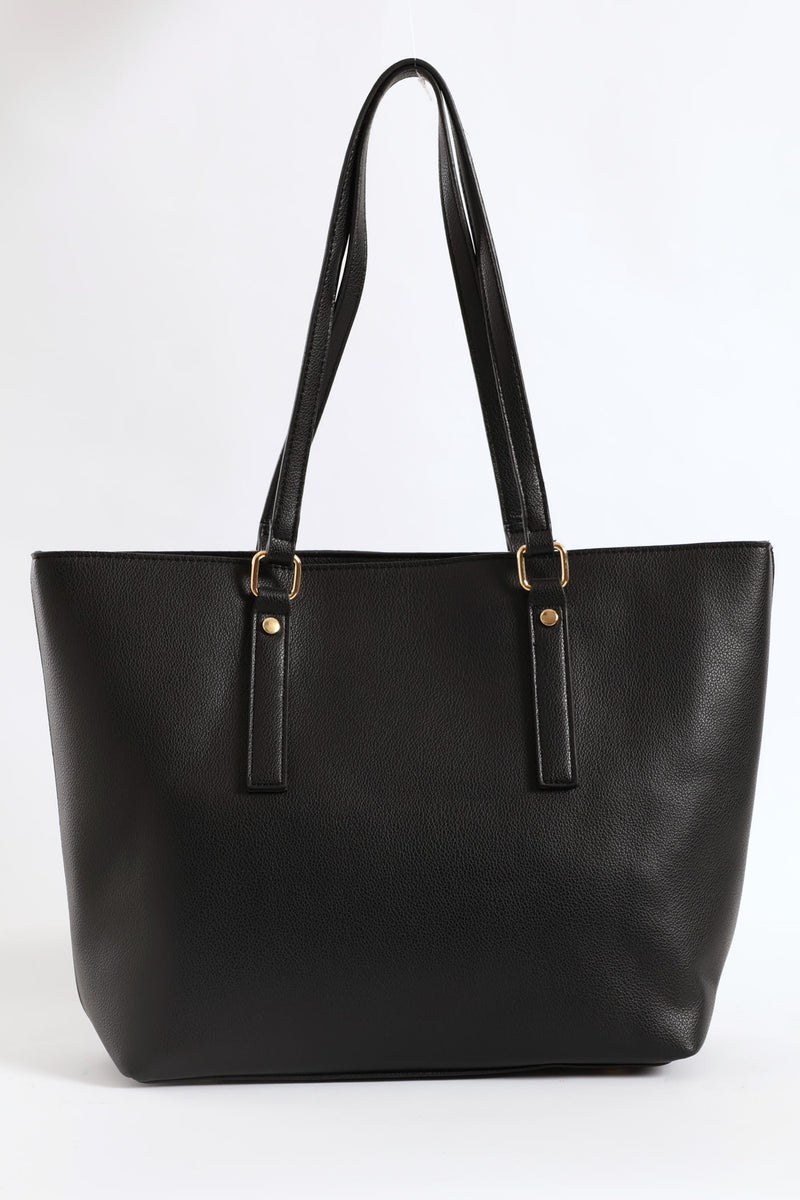Top Stitch Handle Shopper - Black