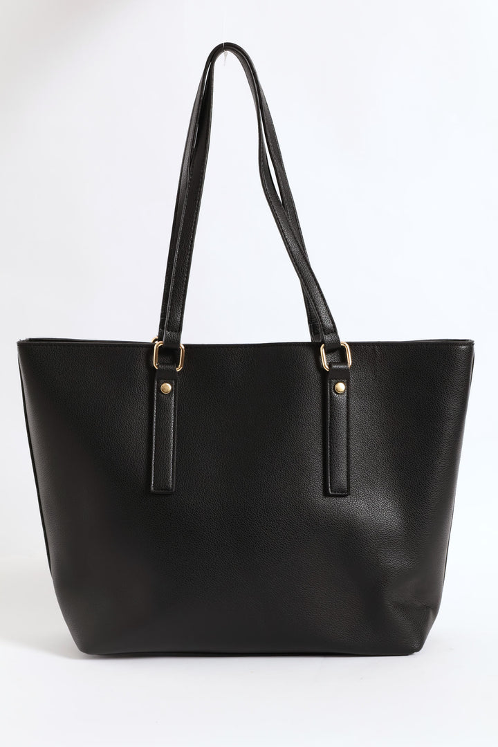Top Stitch Handle Shopper - Black