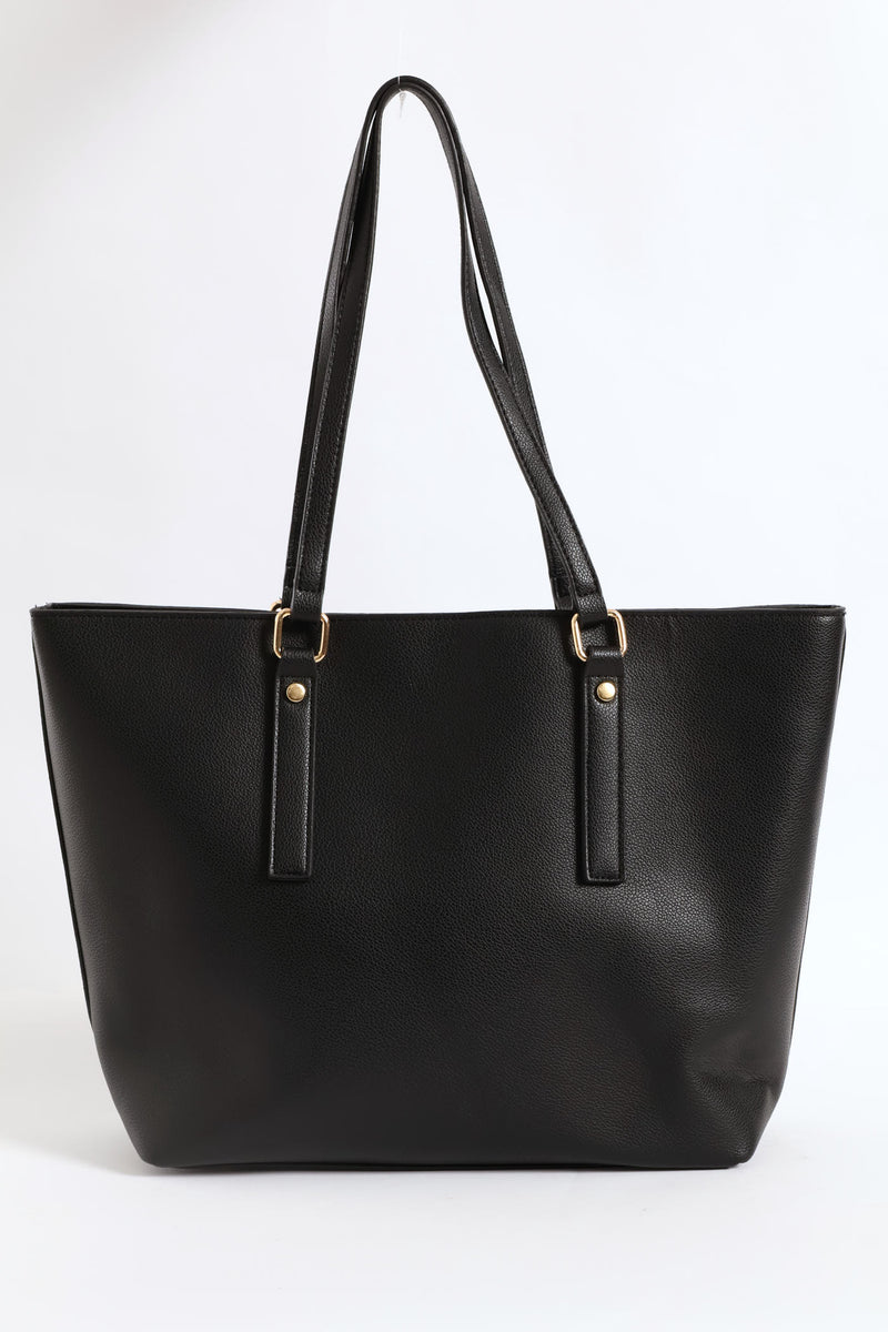 Top Stitch Handle Shopper - Black