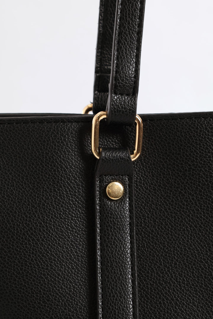 Top Stitch Handle Shopper - Black