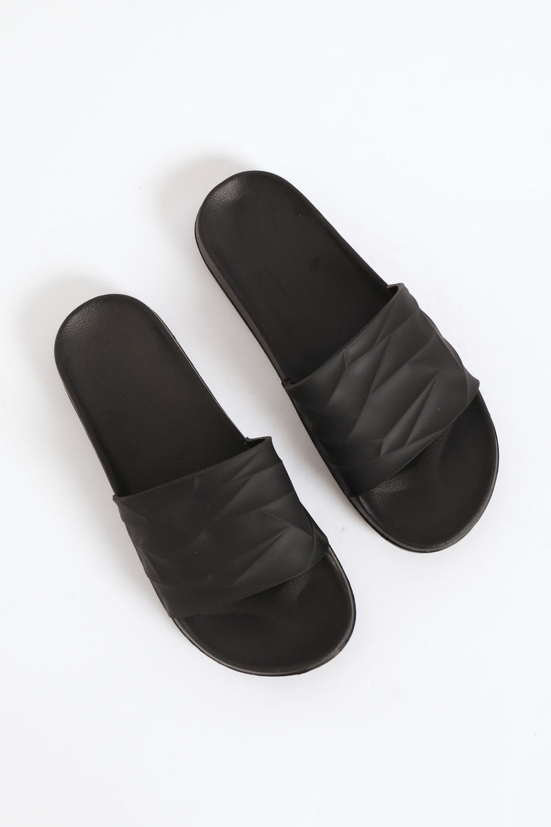 Textured Rubber Upper Pool Slide - Black/Black
