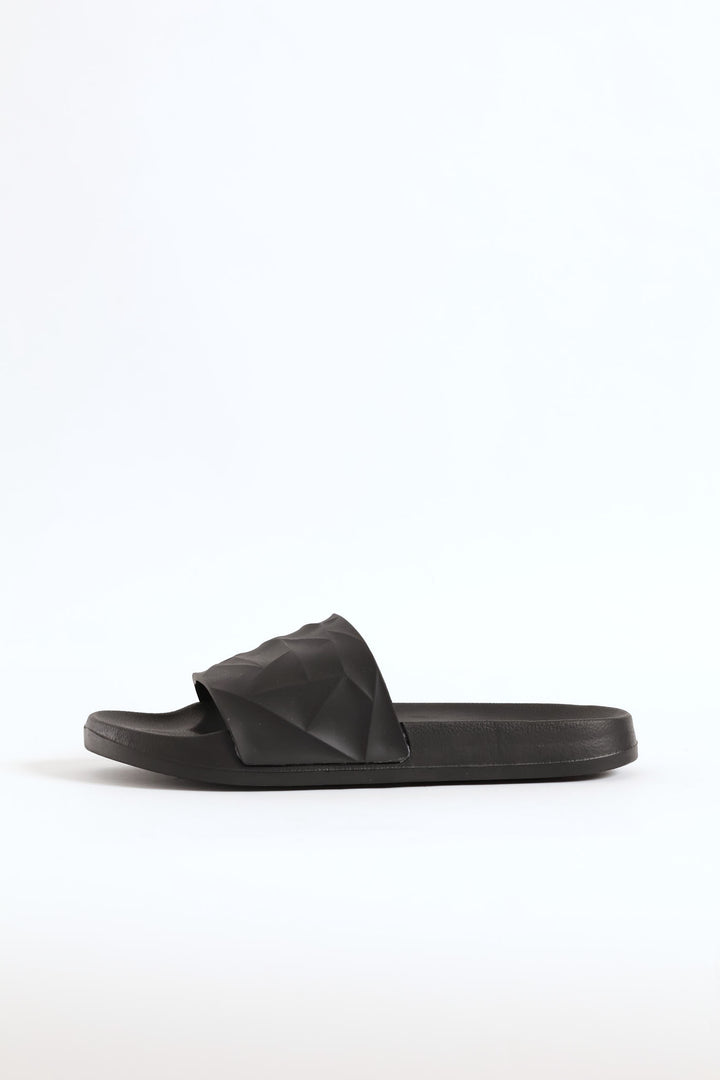 Textured Rubber Upper Pool Slide - Black/Black