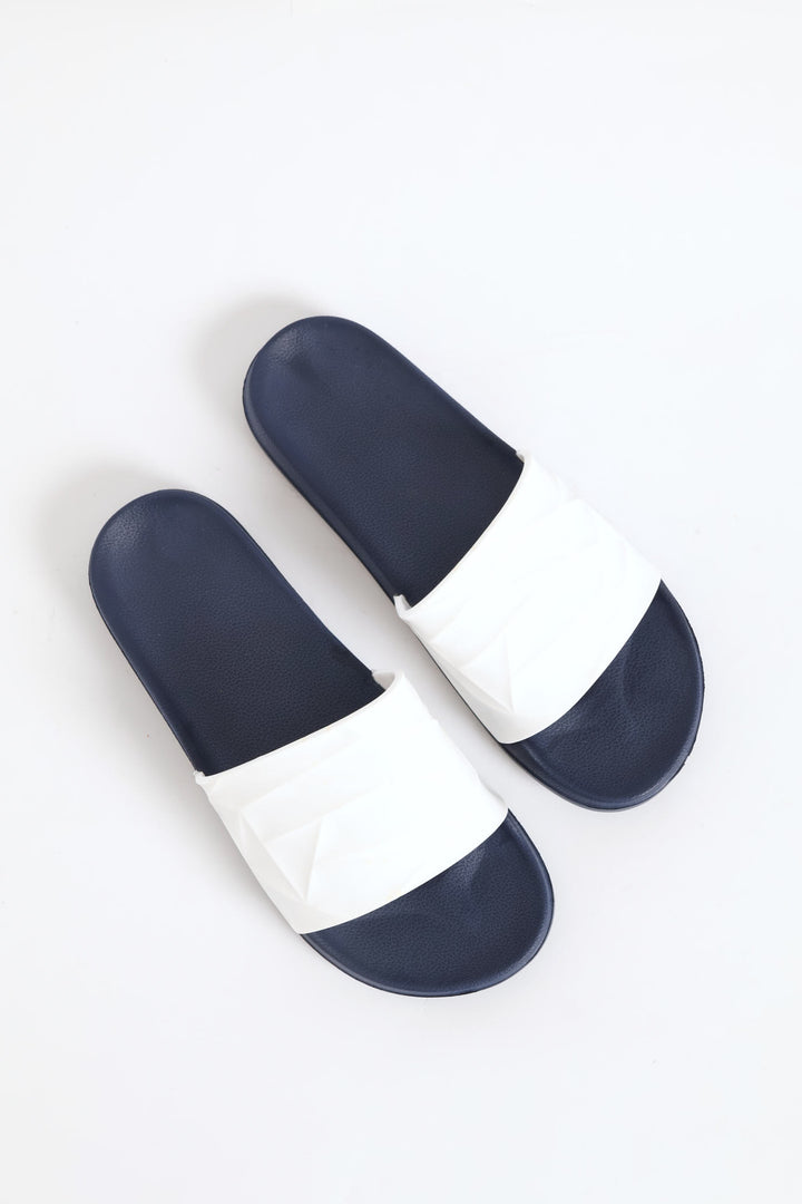 Textured Rubber Upper Pool Slide - White/Navy