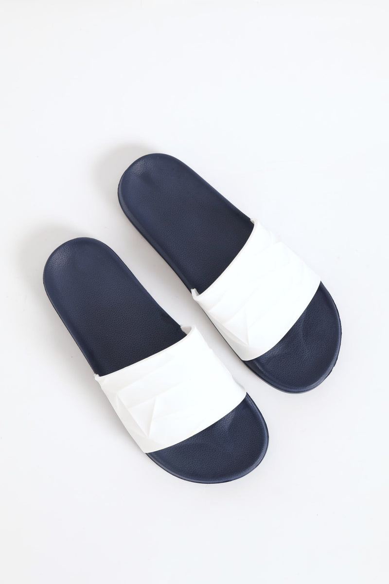 Textured Rubber Upper Pool Slide - White/Navy