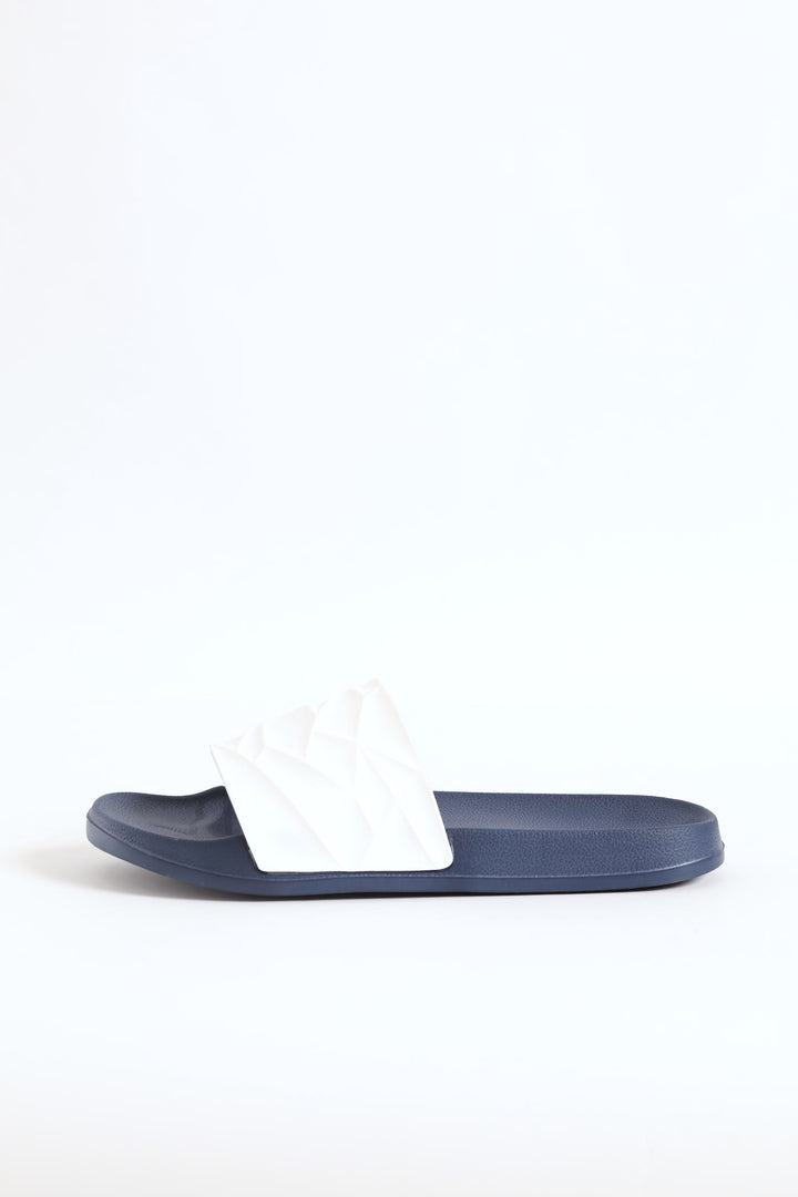 Textured Rubber Upper Pool Slide - White/Navy