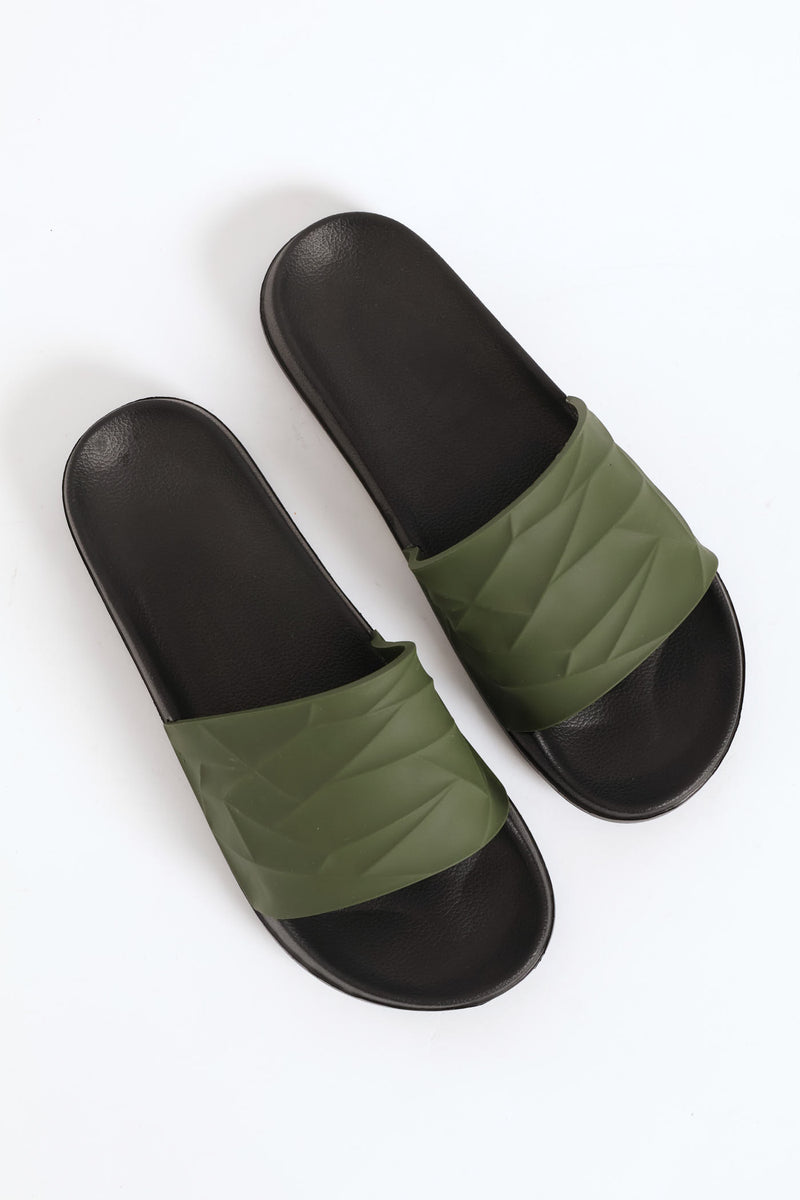 Textured Rubber Upper Pool Slide - Olive