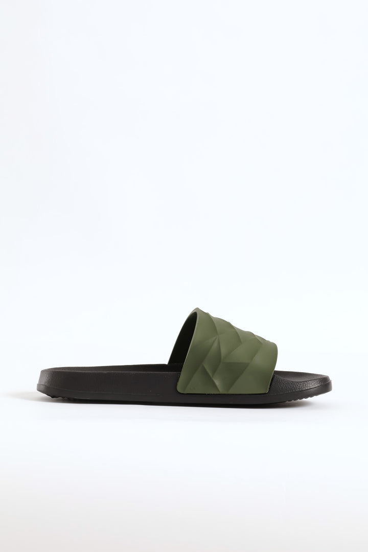 Textured Rubber Upper Pool Slide - Olive