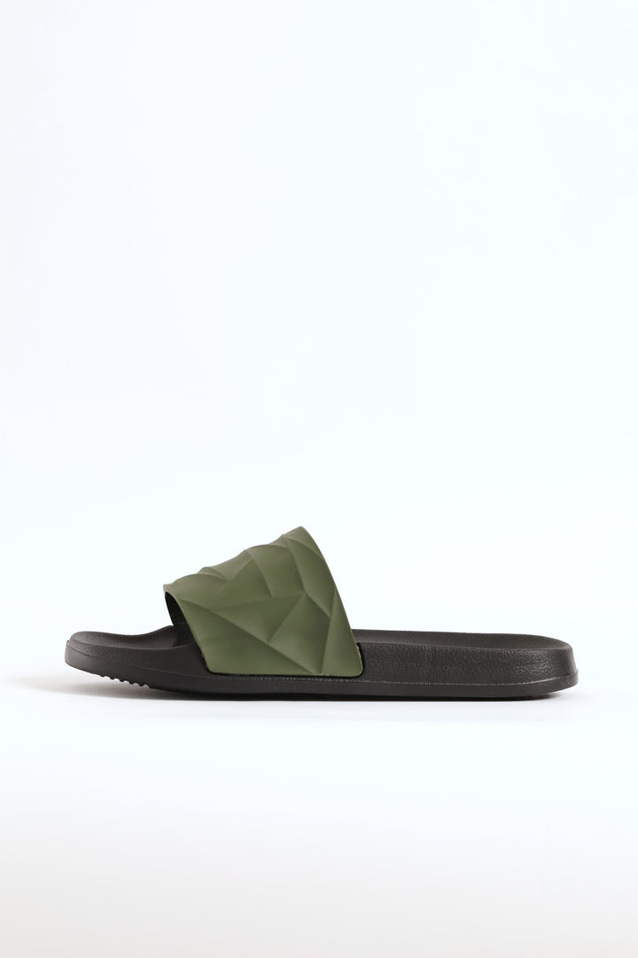 Textured Rubber Upper Pool Slide - Olive