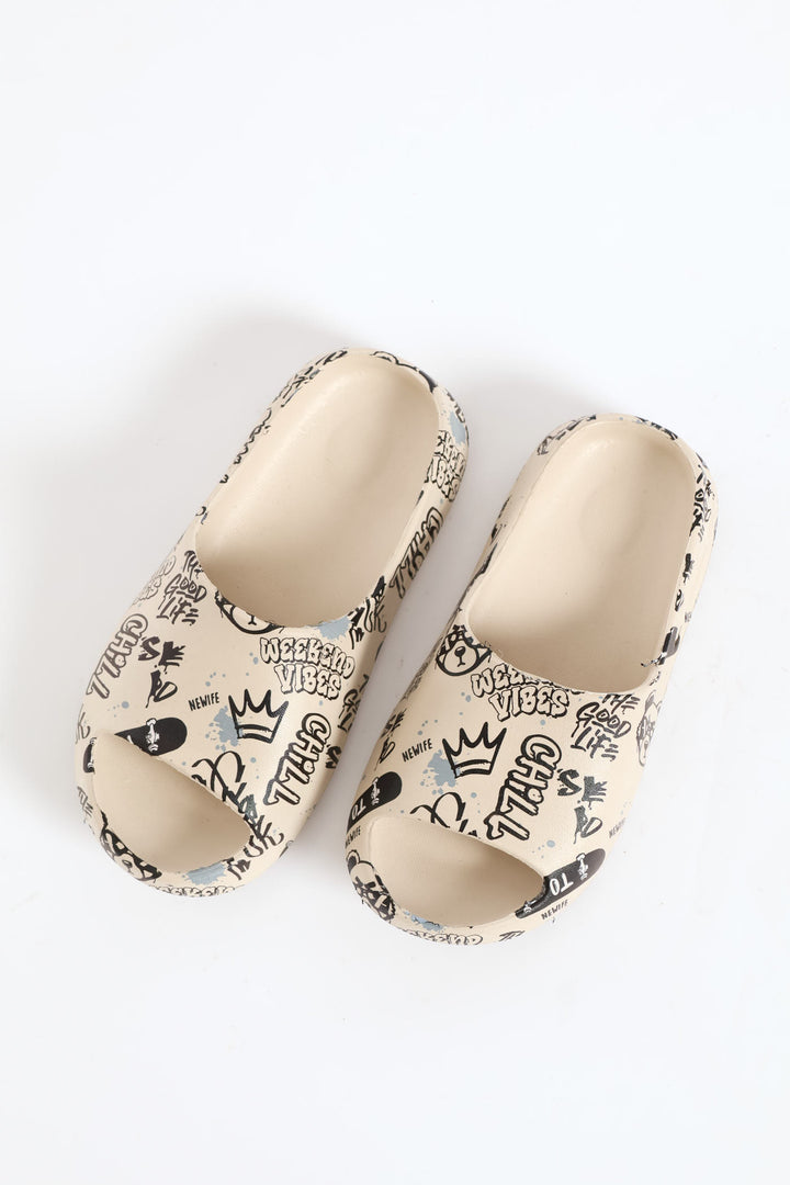 Boys Graffiti Print Slide - Stone
