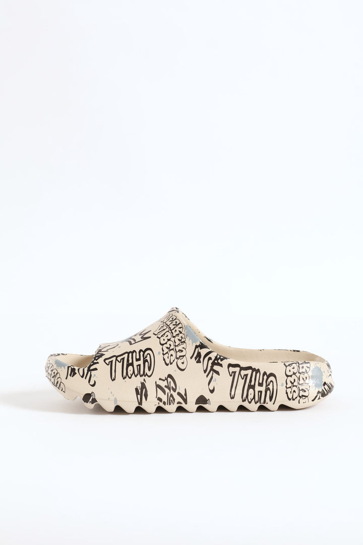 Boys Graffiti Print Slide - Stone