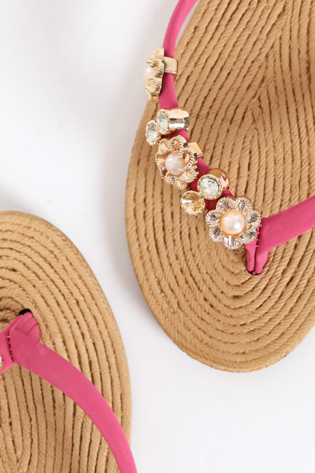 Diamante Trim Thong Sandal - Fuchsia