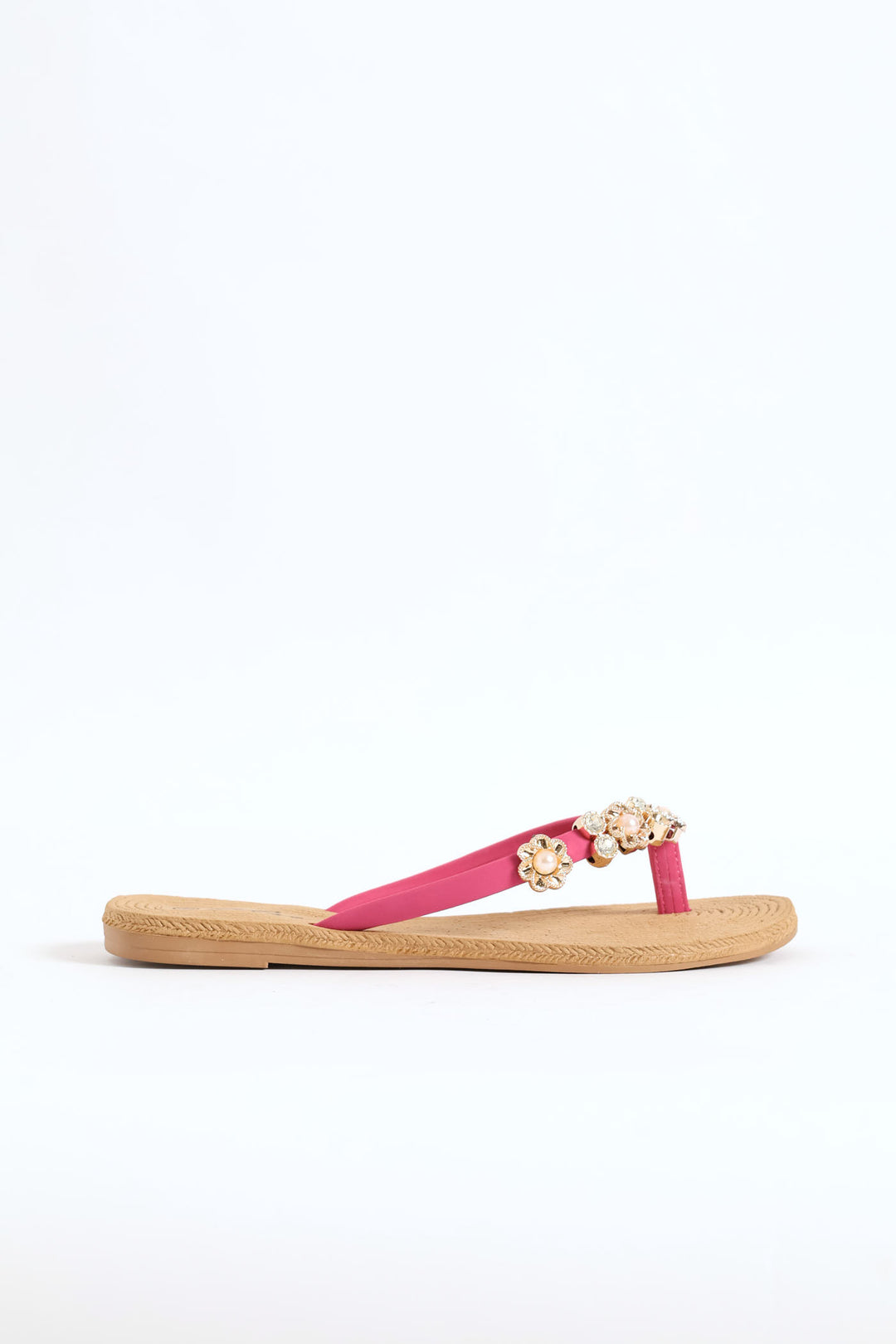 Diamante Trim Thong Sandal - Fuchsia