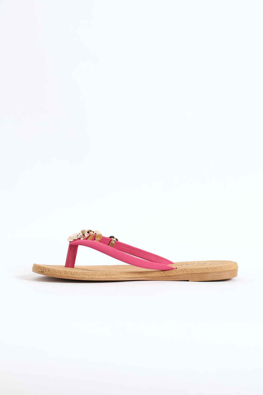 Diamante Trim Thong Sandal - Fuchsia