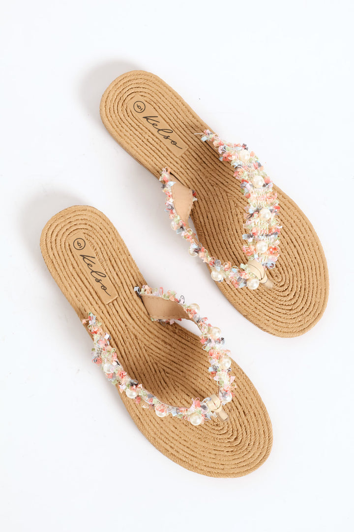 Pearl Detail Thong Sandal - Multi