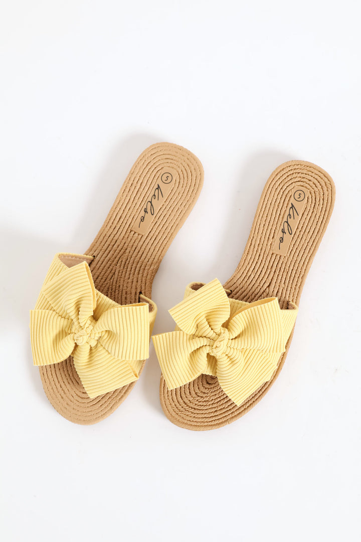 Soft Fabric Bow Mule Sandal - Lemon