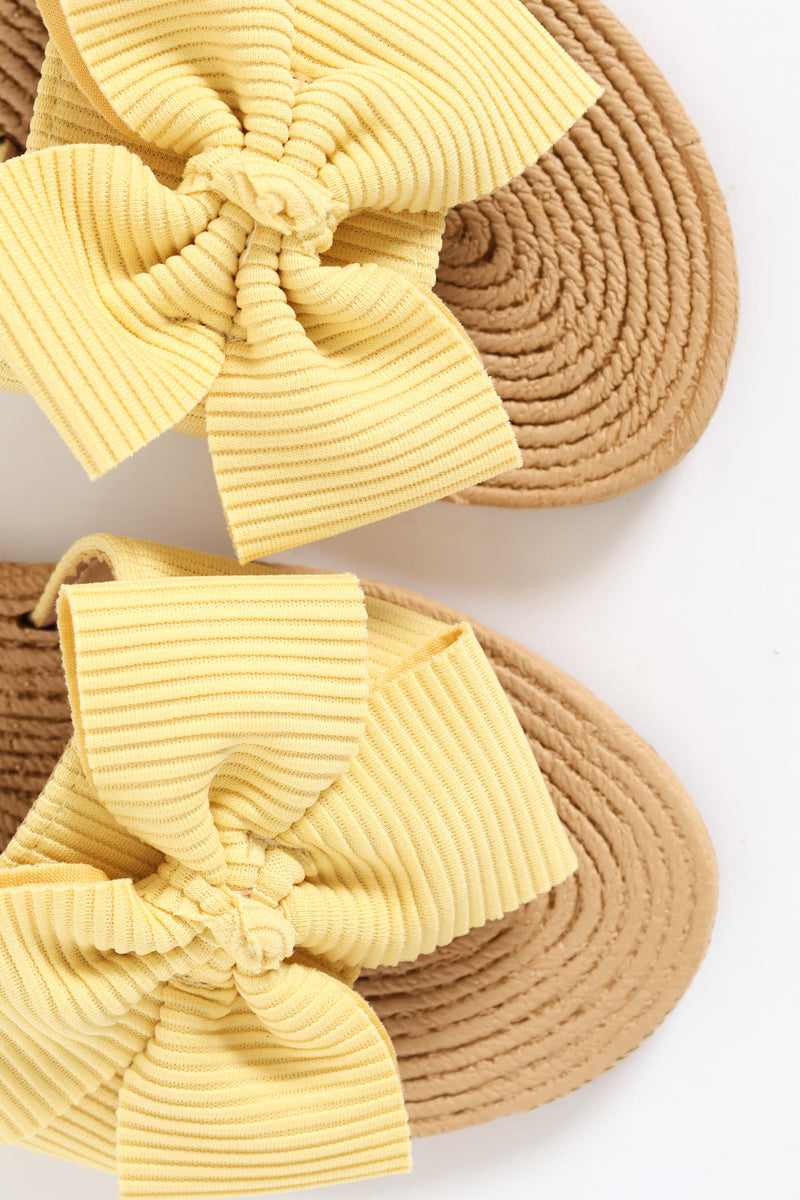Soft Fabric Bow Mule Sandal - Lemon