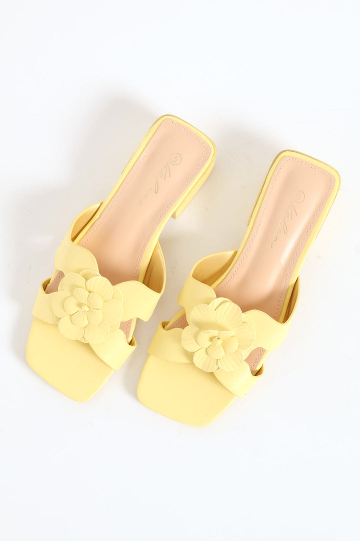 Flower Slip On Mule Block Heel - Yellow