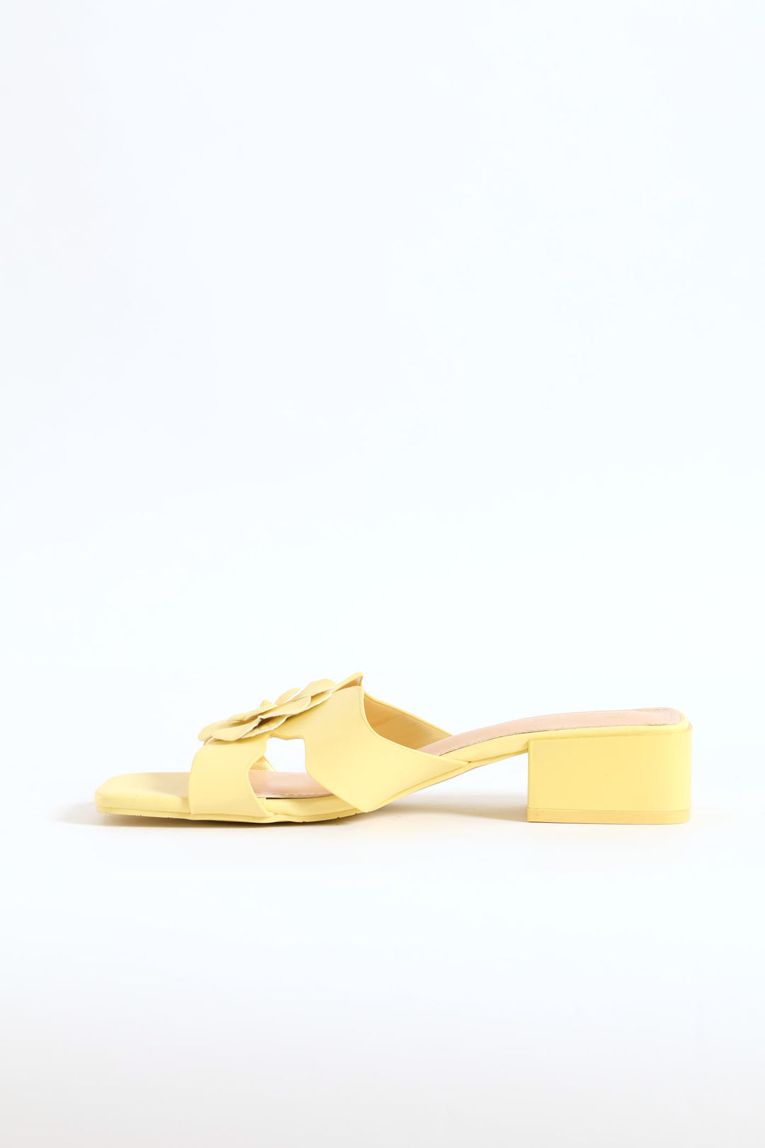 Flower Slip On Mule Block Heel - Yellow