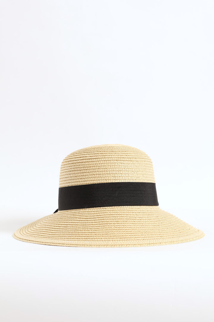 Ribbon Scalloped Back Straw Hat - Beige