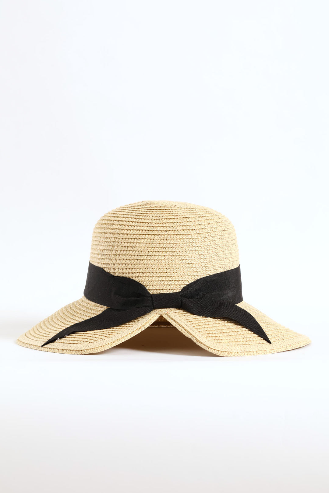 Ribbon Scalloped Back Straw Hat - Beige