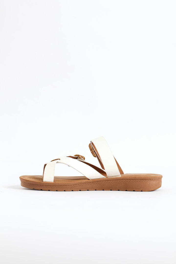 Toe Post & Buckle Detail Sandal - Off White