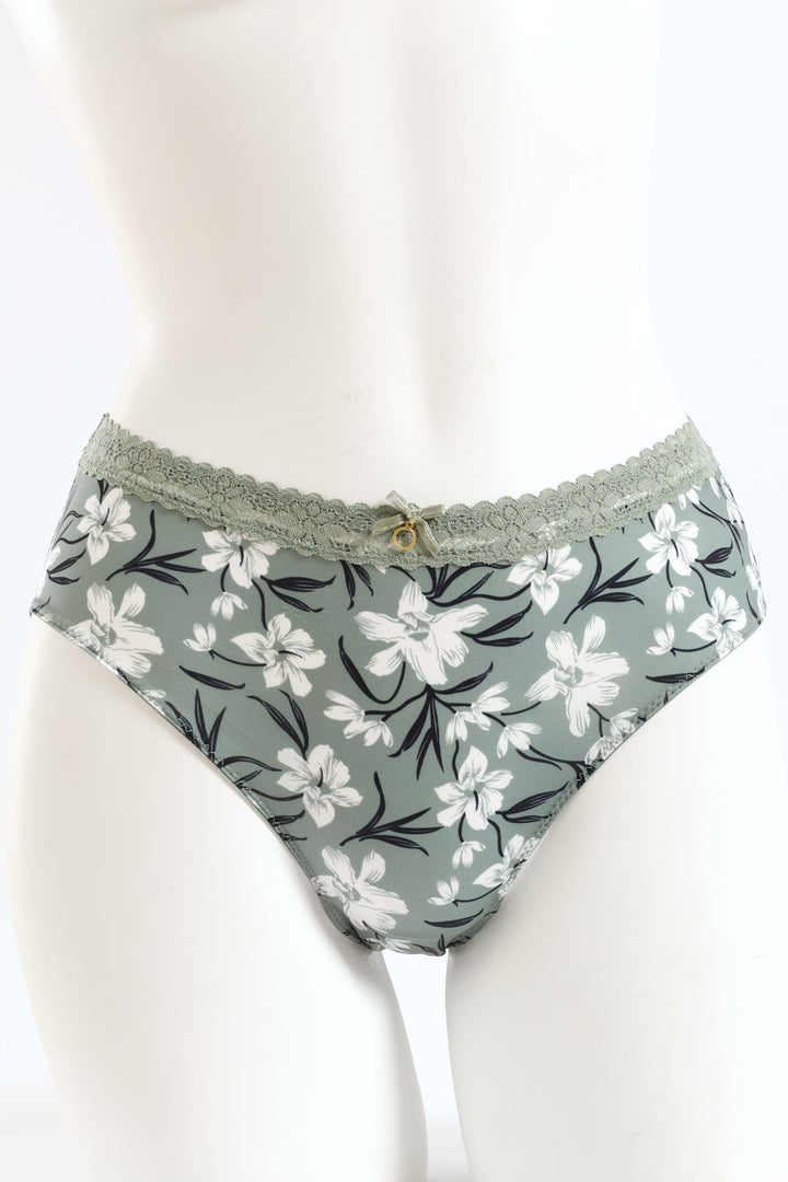Microfibre Printed Midi Panty - Green