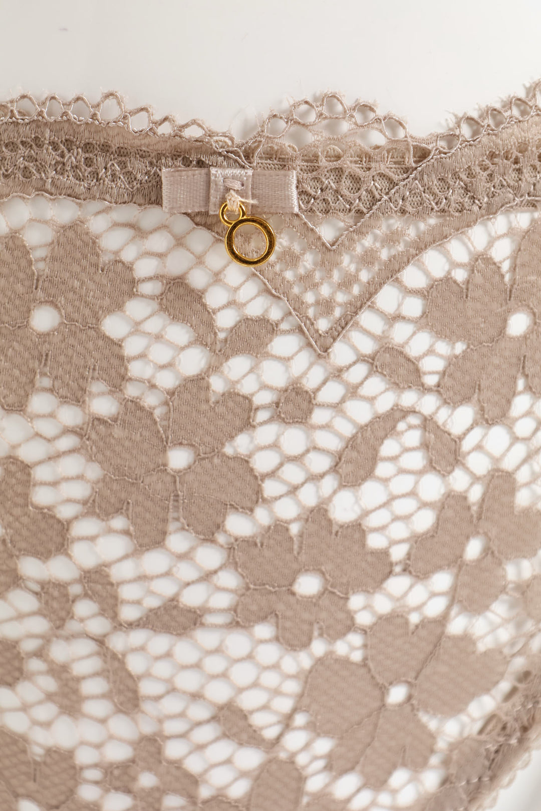 Microfibre & Lace Floral Thong - Stone