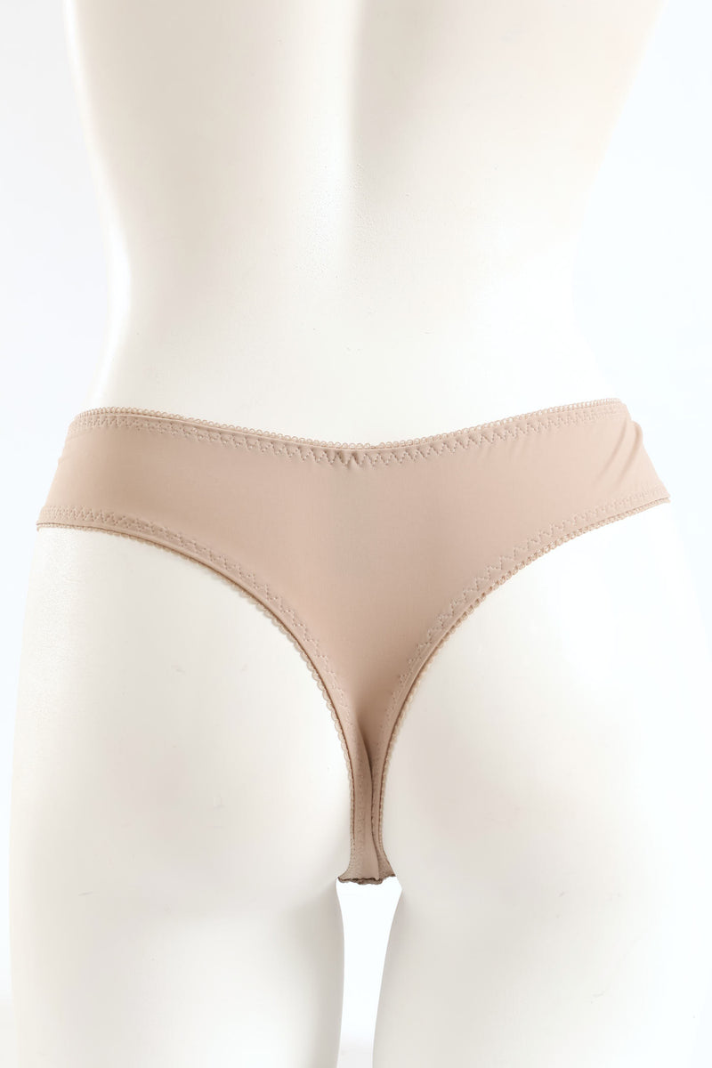 Microfibre & Lace Floral Thong - Stone