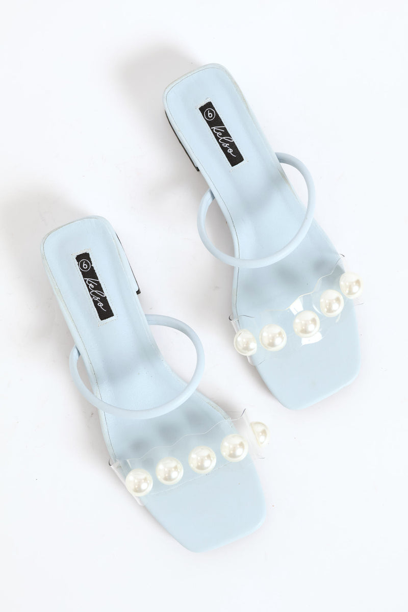 Vinyl Pearl Detail And Tube Strap Low Block Sandal - Periwinkle