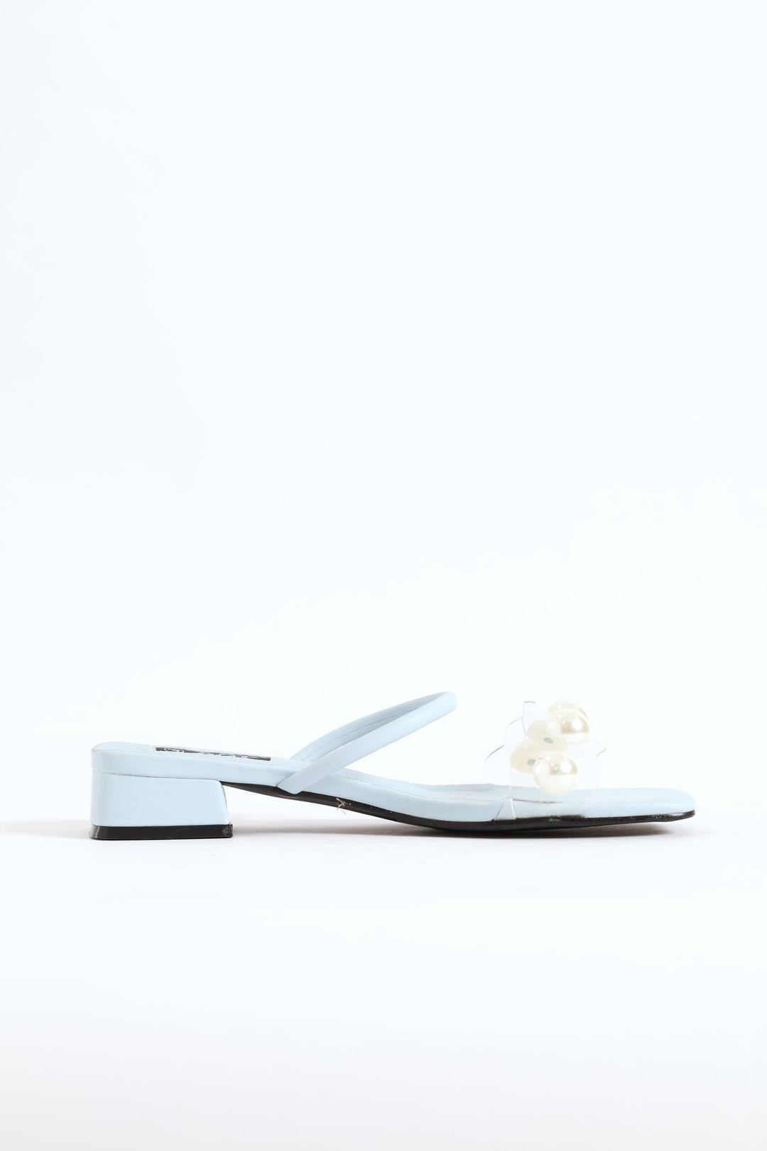 Vinyl Pearl Detail And Tube Strap Low Block Sandal - Periwinkle