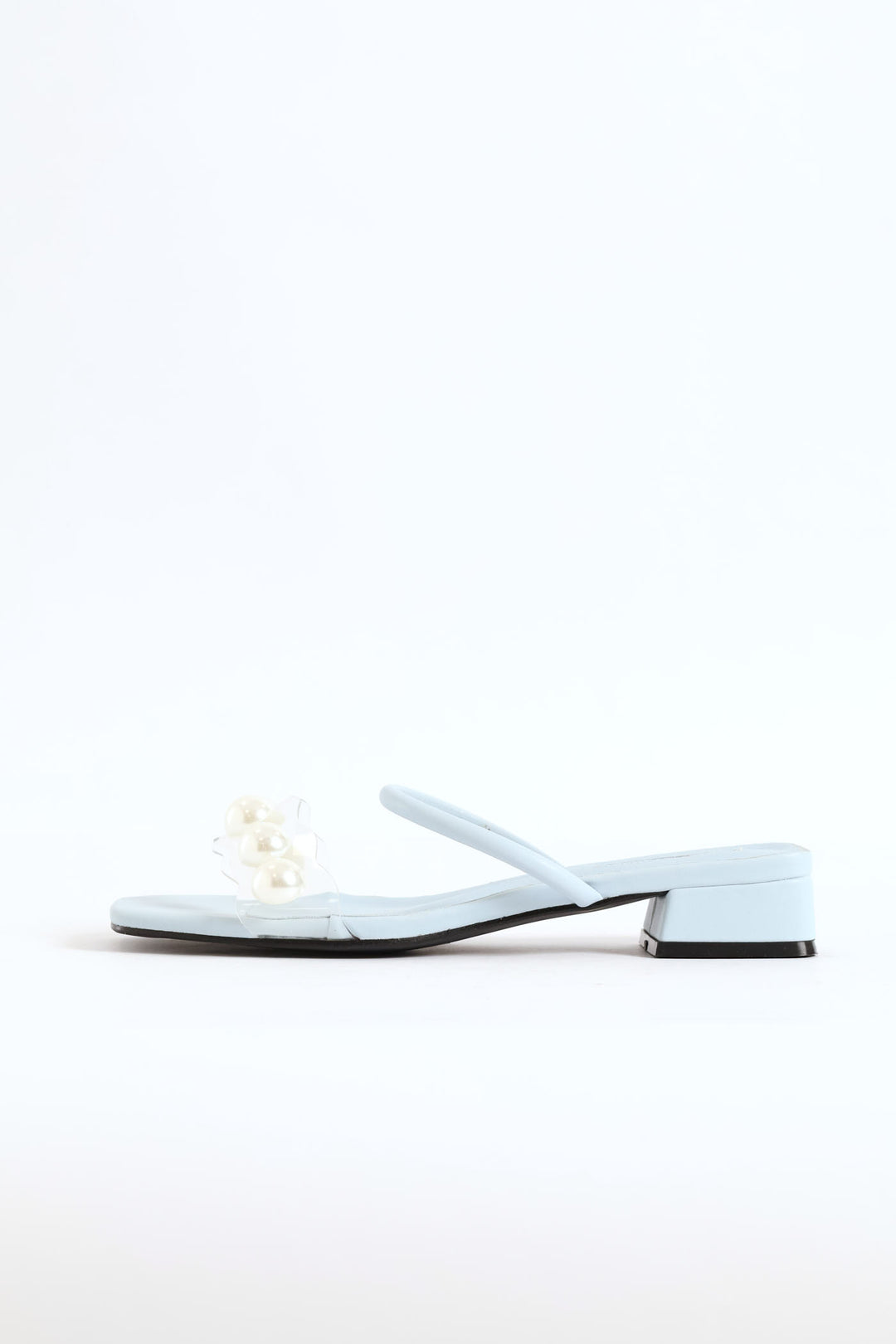 Vinyl Pearl Detail And Tube Strap Low Block Sandal - Periwinkle